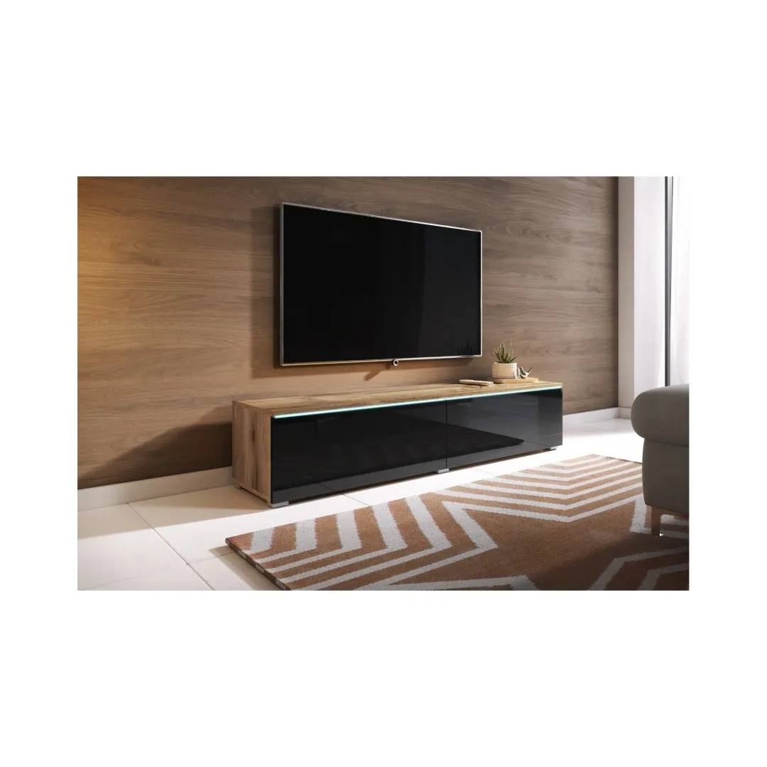 Szafka RTV "DIDI" 140 cm dąb Wotan / czarny połysk